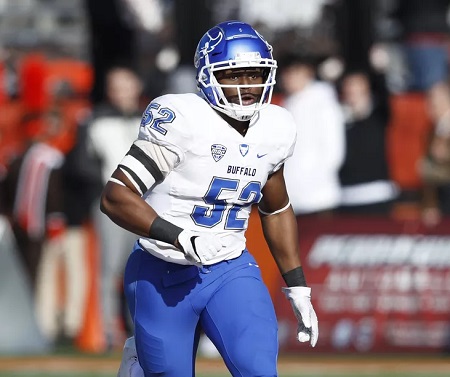 Ledarius Mack #52 of the Buffalo Bulls in action during the game against the Bowling Green Falcons at Doyt Perry Stadium on November 23, 2018 in Bowling Green, Ohio. Buffalo won 44-14.